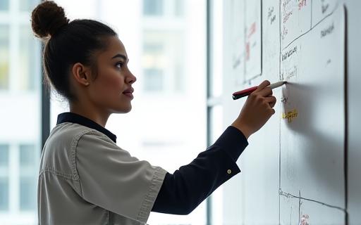 A an individual planning their career path on a whiteboard.